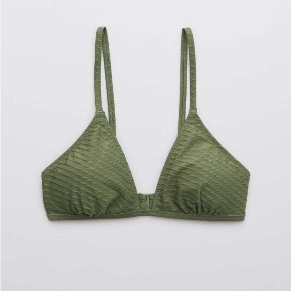 Aerie Olive Green Jacquard Triangle Bikini Top